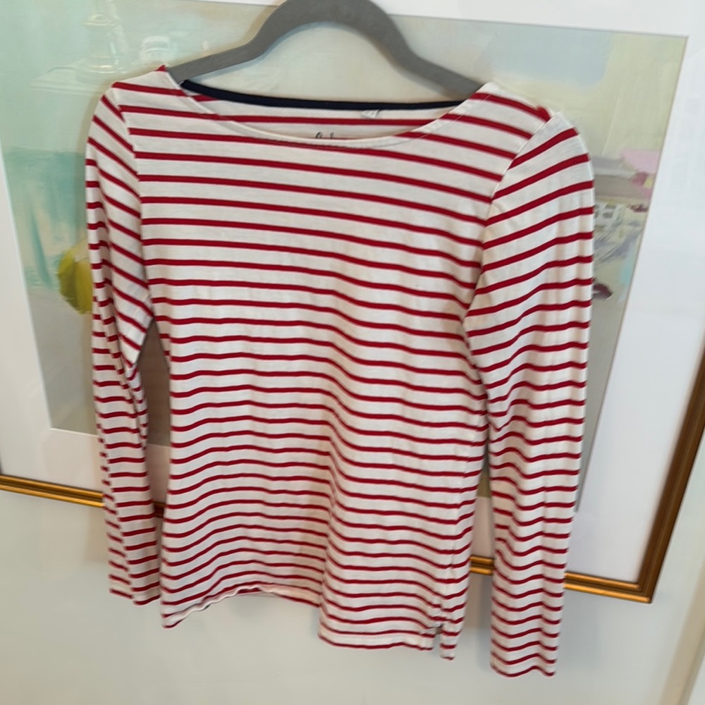 Boden Red and White Striped Long Sleeve Tee